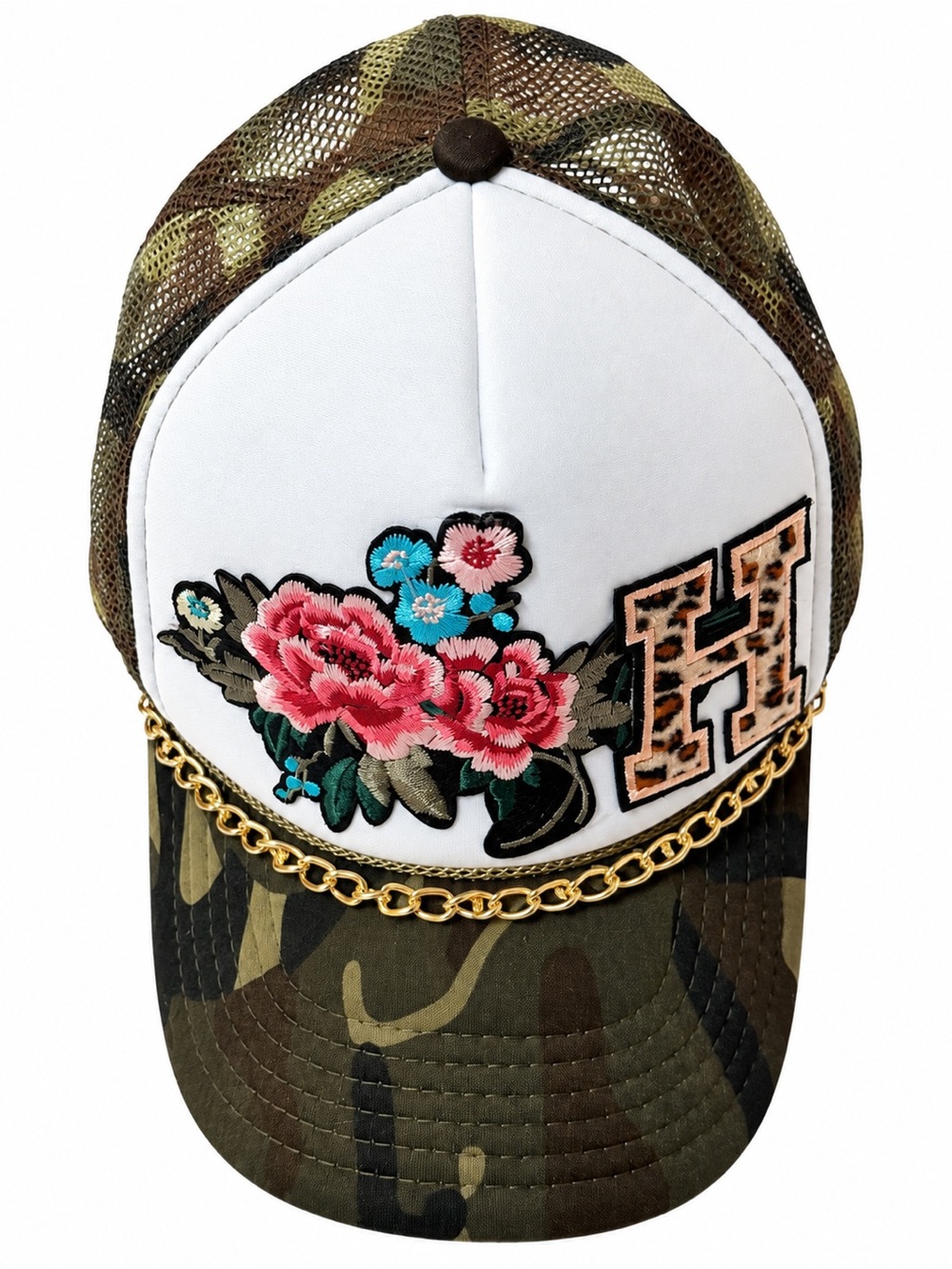 Otto Floral Patch Camo Chain Trucker Hat - White & Green